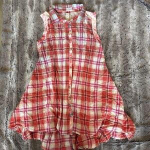 Aratta Silent Journey Sleeveless Shirt Dress Plaid Floral Large Anthropologie